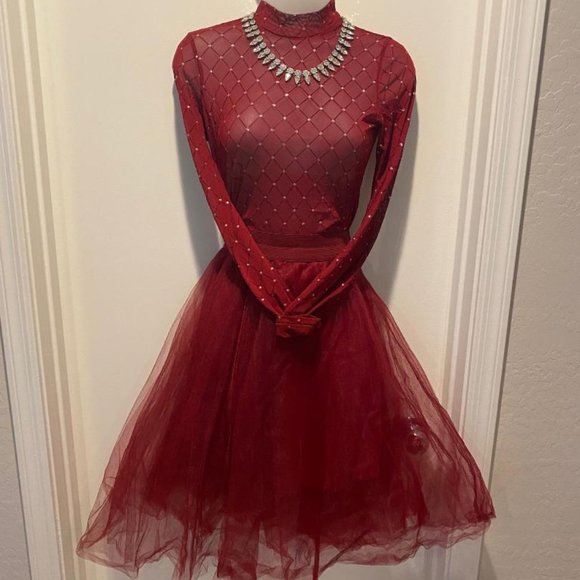 RUE 21 Blood Red Multi layered Tule Tutu Skirt with Blashe Blood Red Sheer Top - Picture 2 of 6